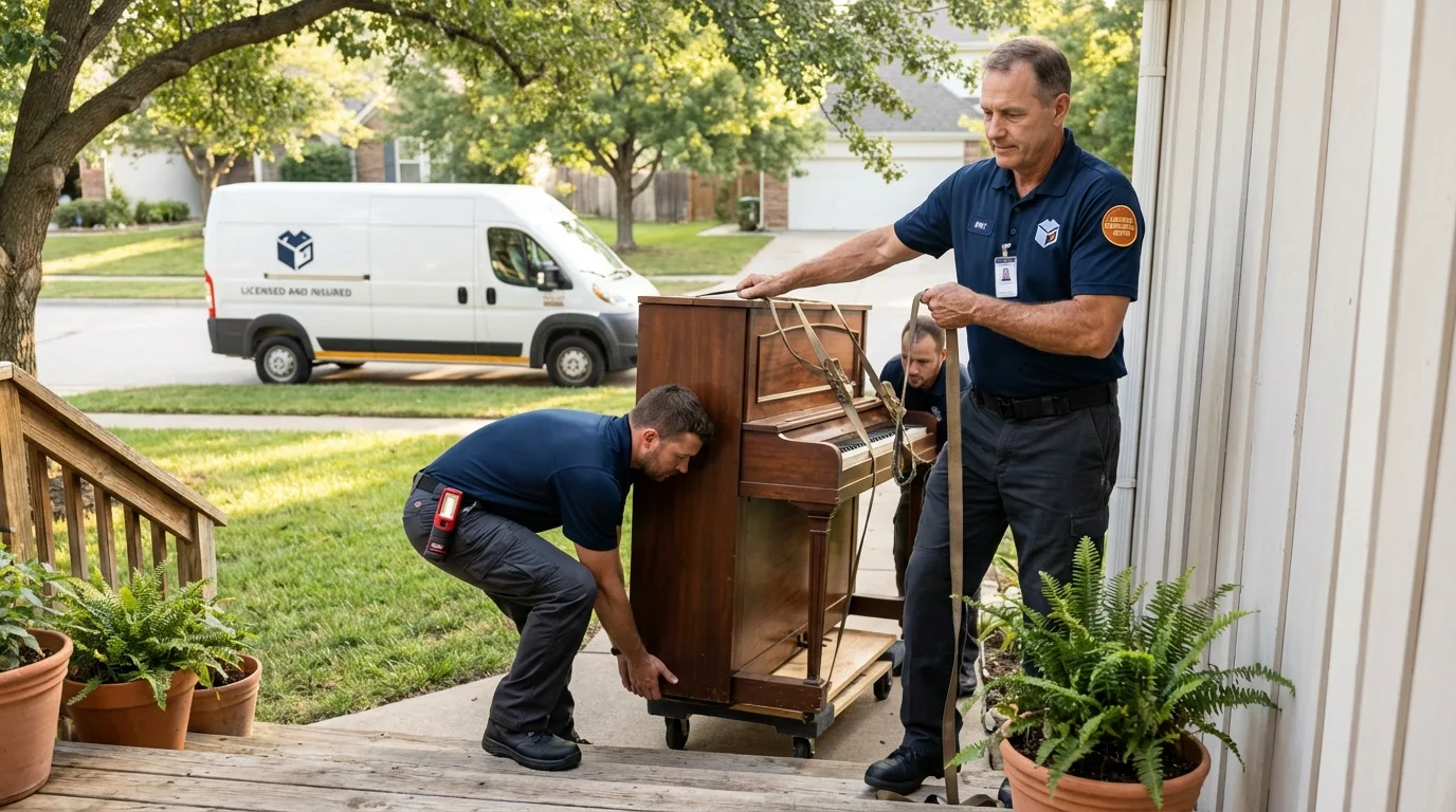 Licensed piano movers securing grand piano in Saint Johnsville, NY